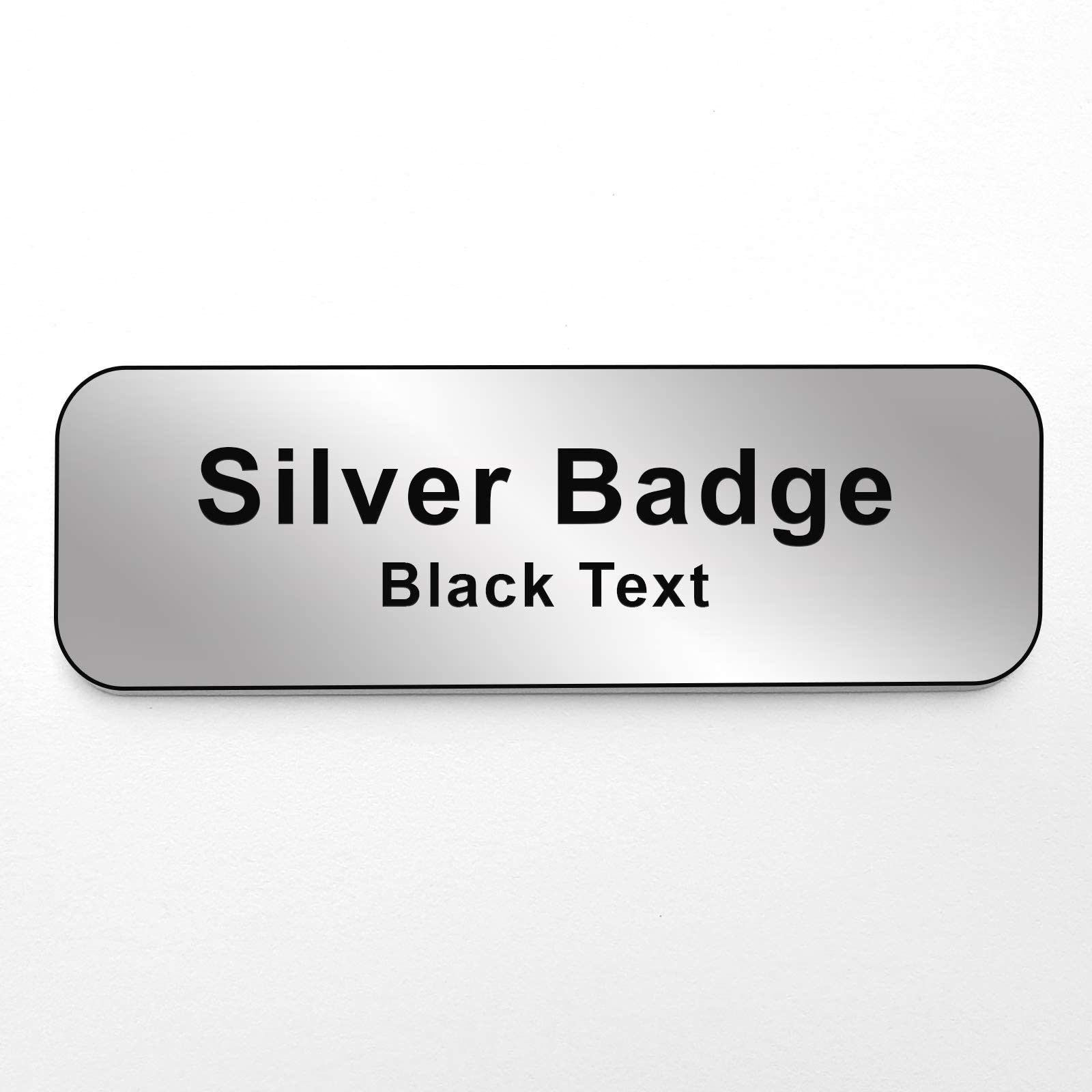 Personalised Engraved Name Badge with Choice of Colour Text - Work, Schools, Pubs, Shops. (Silver with Black Text)