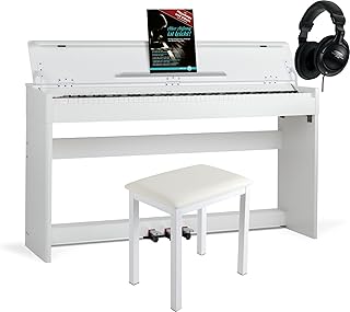 McGrey DP-18 WM E-Piano Set - 88 gewichtete Tasten mit Hammermechanik und Anschlagdynamik - 128 Klänge - Tastaturabdeckung - inkl. Klavierbank, Kopfhörer und Klavierschule - Weiß matt