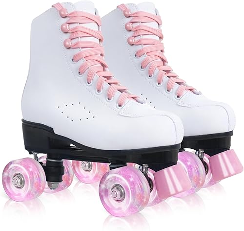 Nattork Roller Skates for Women, PU Leather High-top Quad Skates for Beginner, Indoor Outdoor Double-Row Skates for Adults Girls
