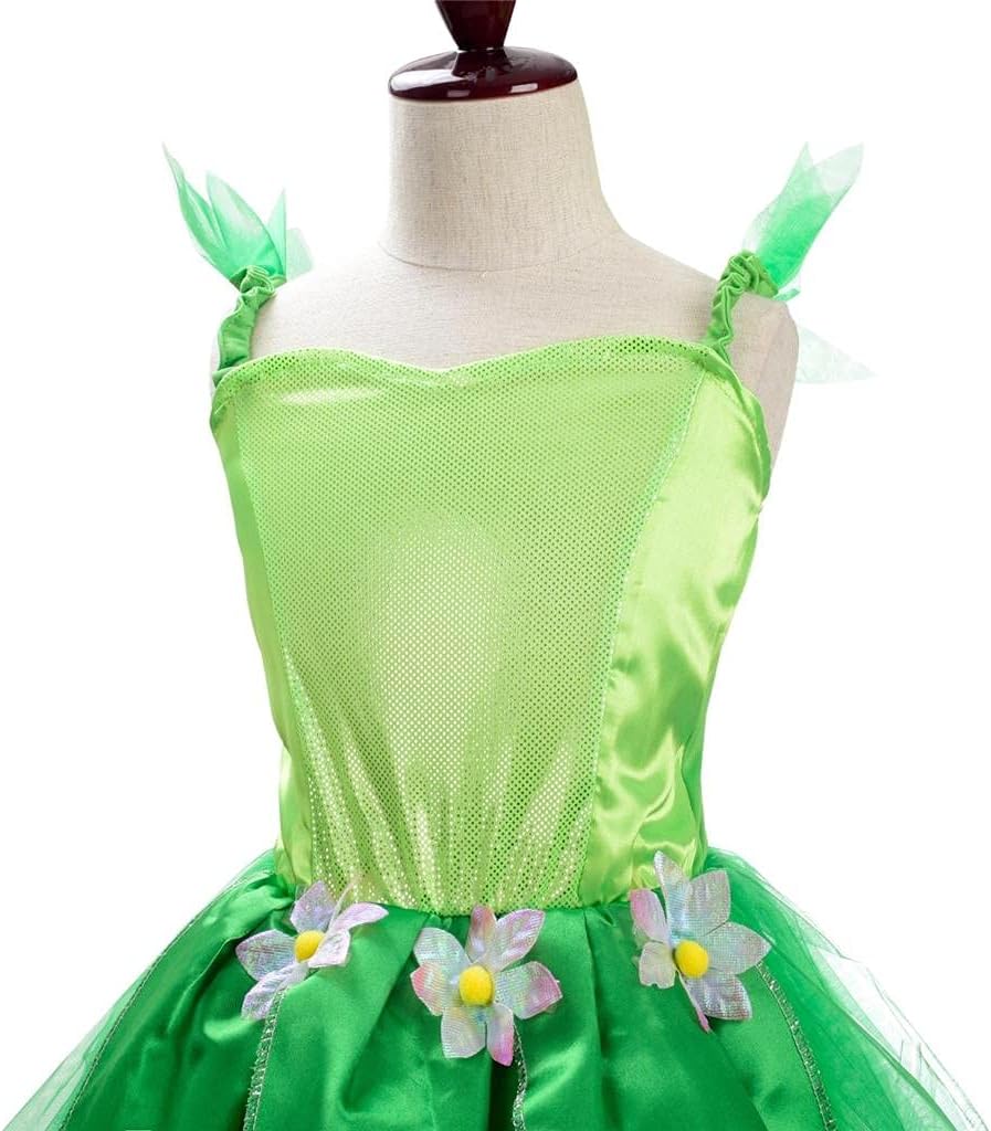 Lito Angels Green Fairy Costume for Toddler Girls (2T-10) Floral Dress with Flower Wreath & Wings, Halloween Birthday Party