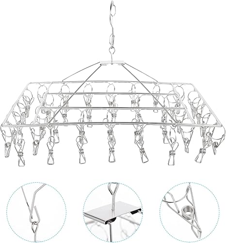 Miniatura 9 de LIFKOME Estante de ropa plegable para ropa de secado de ropa de los clips resistentes de acero inoxidable para uso doméstico