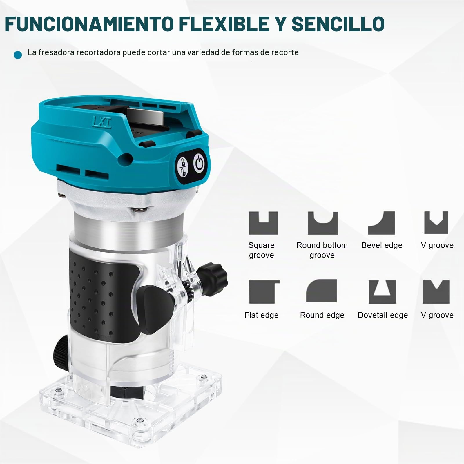 Fresadora Inalámbrica 1300W para Makita 18V (sin Batería) | Recortadora de Madera sin Escobillas, 6 Velocidades, Guía Recta, Rueda Guía, Fresa y 2 Llaves