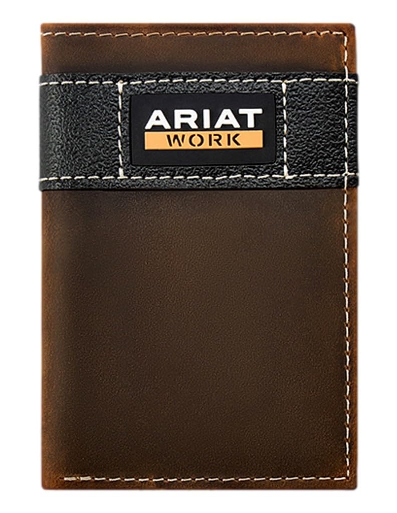 ARIAT Work Mens Trifold Wallet Patch Leather Brown A3400002