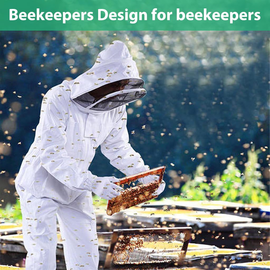 HASTHIP® Bee Suit with Protective Mesh Face Cover Hood Zip Up Long Sleeve Jumpsuit Breathable Outdoor Summer Bee Suit for 175-185cm Height Adult - Image 7 thumbnail