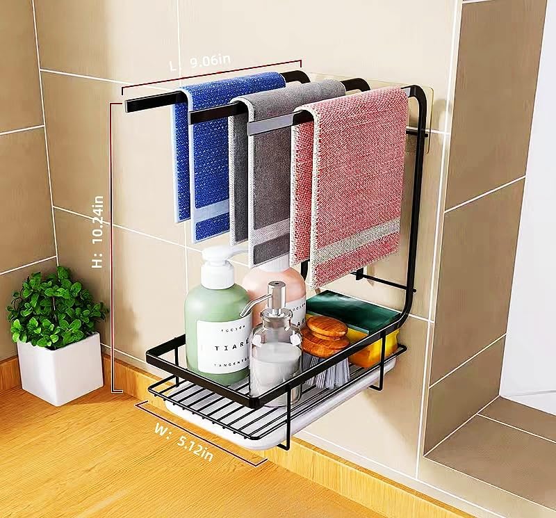 Miniatura 8 de Soporte de esponja para fregadero de cocina con 4 ganchos, organizador de fregadero de cocina para cepillo de esponja, jabón, paño de cocina,