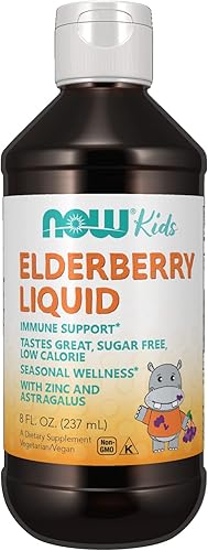NOW Supplements, Saúco líquido para niños con zinc y astrágalo, apoyo inmunológico*, 8 onzas