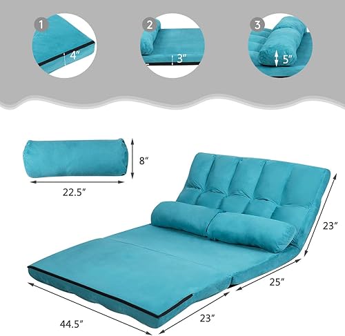 Miniatura 35 de Giantex Sofá de suelo ajustable, sofá cama plegable perezoso ajustable en 6 posiciones, funda de tela de gamuza, sofá de juegos de suelo con 2