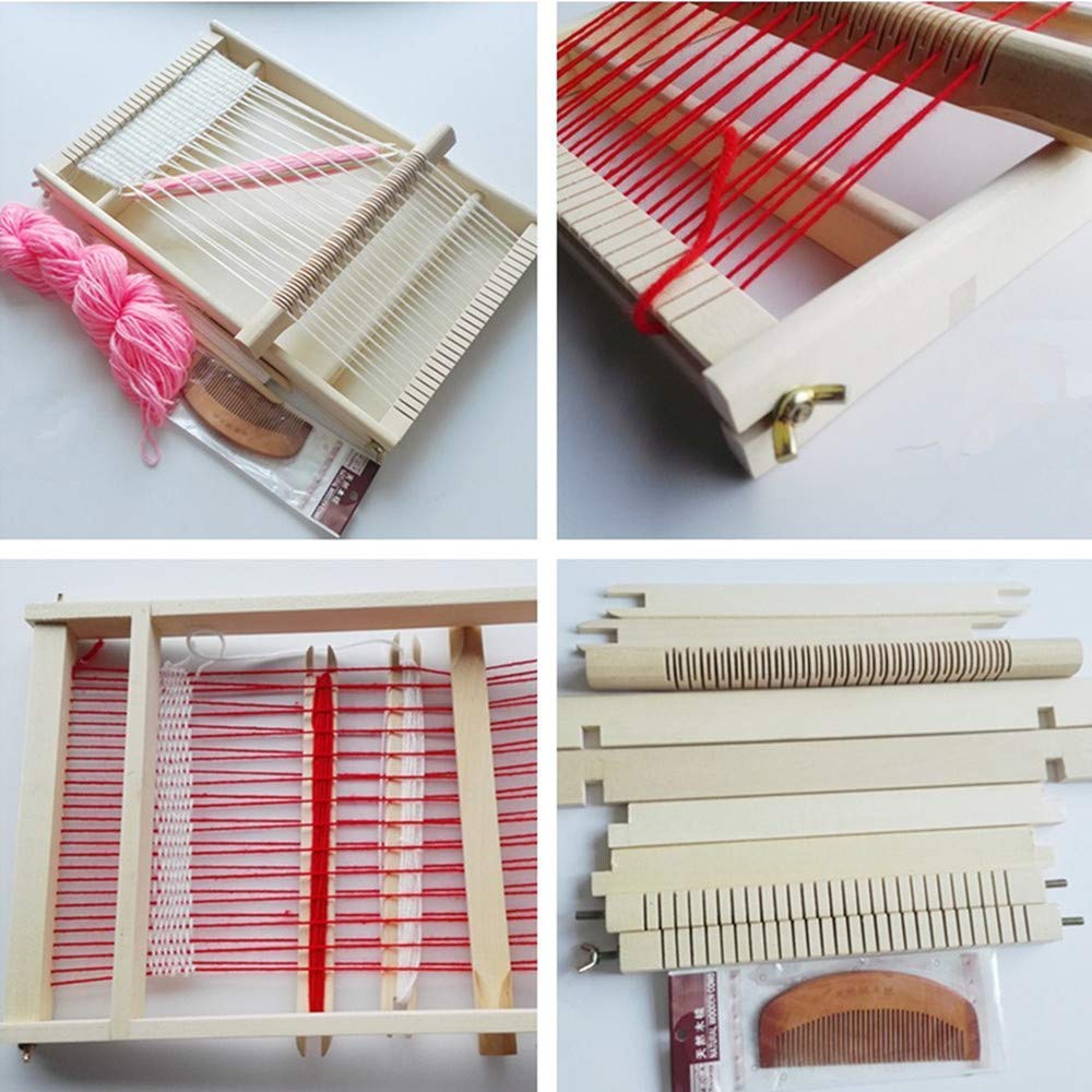 BangShou Telar de Madera Kit de Telar de Telar para Manualidades Varilla de Ajuste, Peine, Lanzadera y Cordón de Nylon (40 x 20cm)