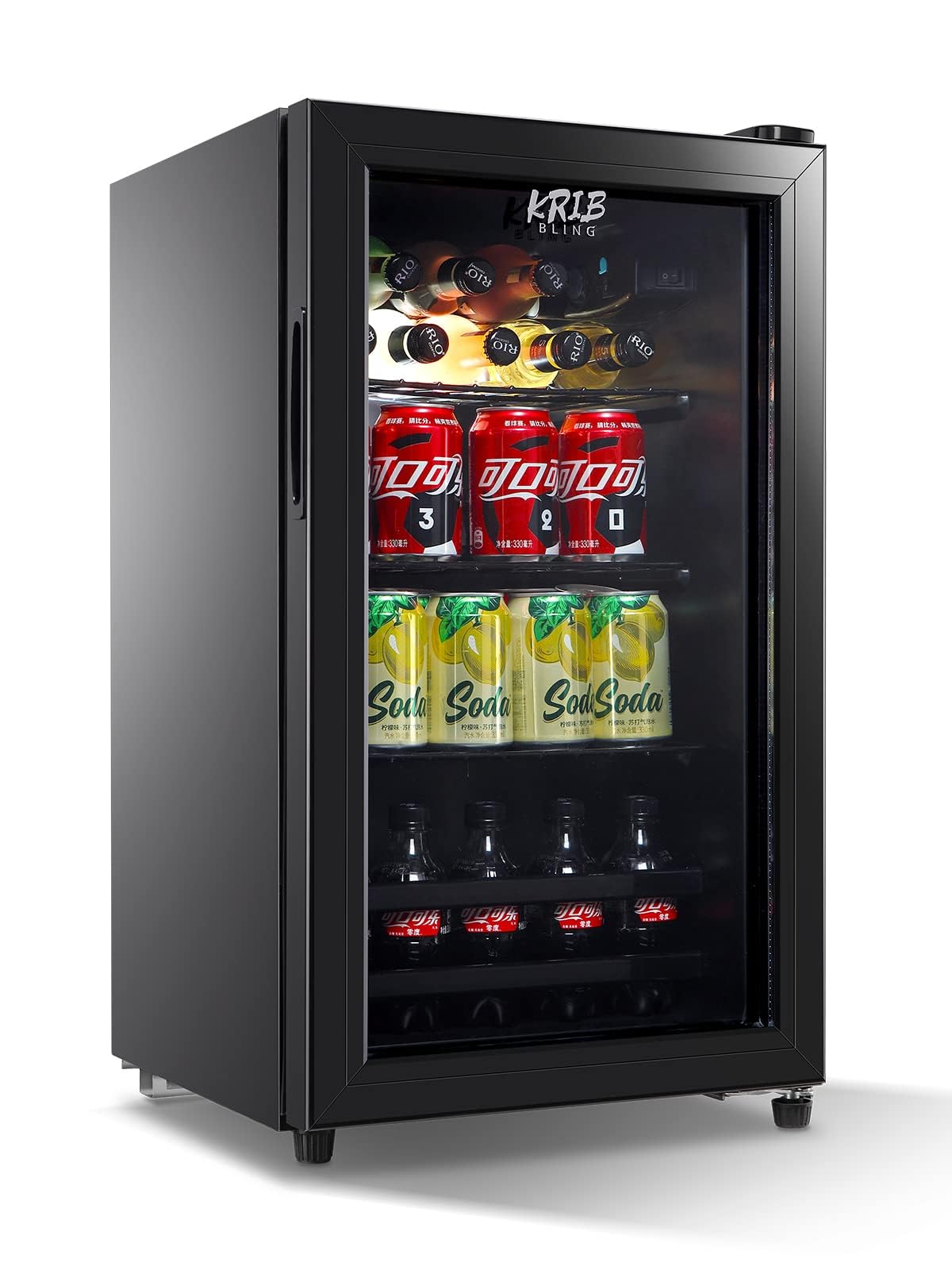 Beverage Refrigerator 120 Can Freestanding Beverage Cooler with Adjustable Shelving Glass Door for Beer Soda or Wine Perfect for Home Office or Bar Black