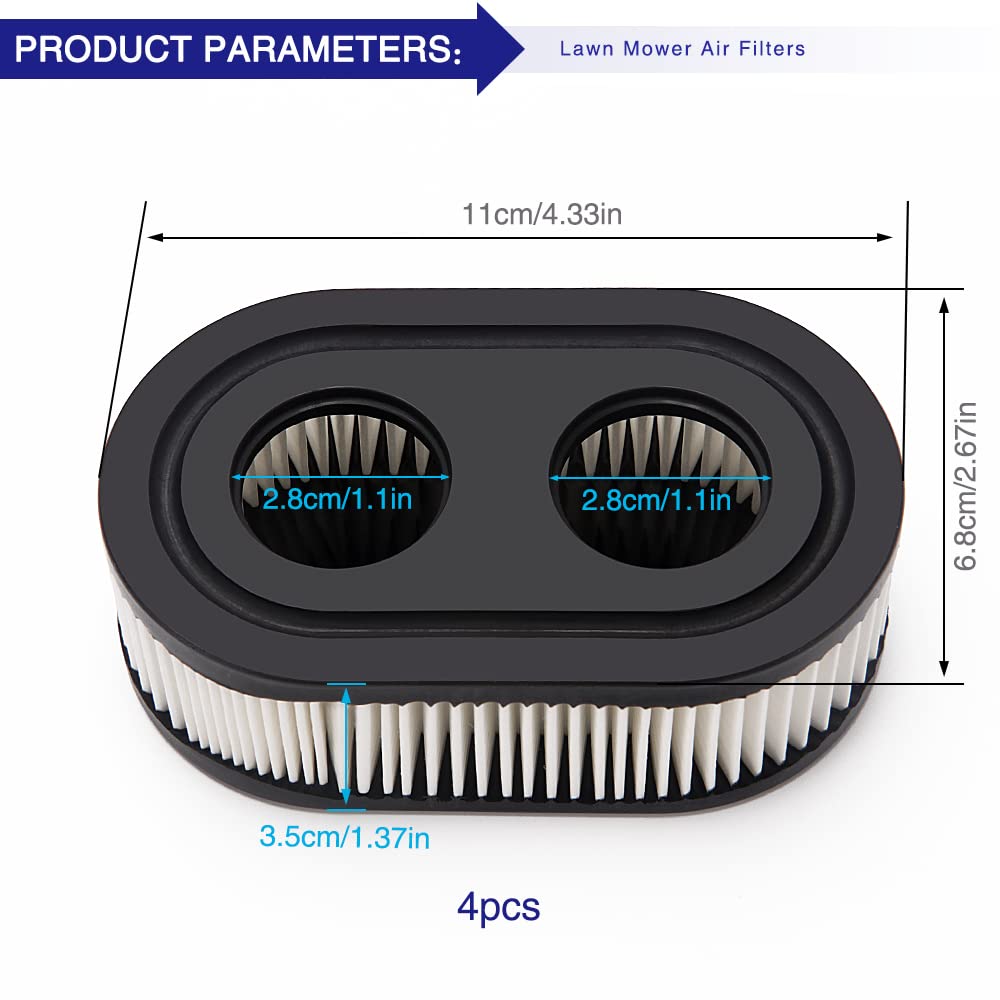 Filtres à Air Moteur 4 Filtres à Air Pour Tondeuse à Gazon - Pièce Rechange Moteur Noir - Compatible Plusieurs Modèles Filtre A Air Briggs Et Stratton