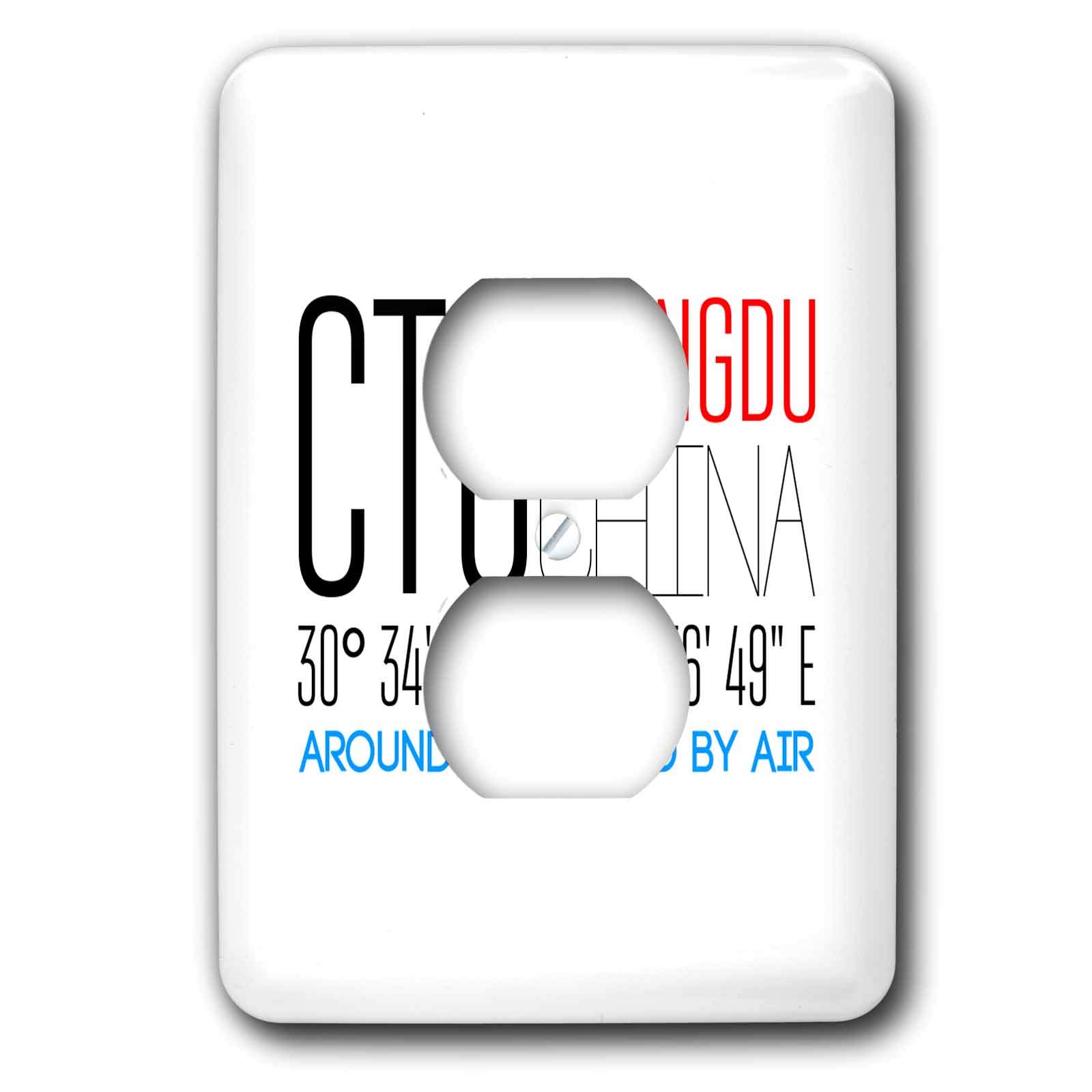 3dRose Alexis Design - Around The World By Air - Text CTU CHENGDU, CHINA, coordinates. Around the world by air - 2 plug outlet cover (lsp_319791_6)