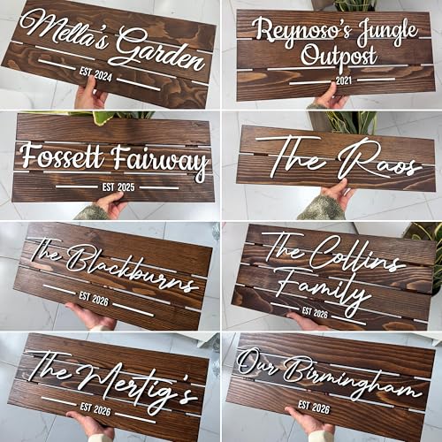 Wooden Name Sign Personalized and Custom, Solid Rustic Wood, Wedding Gifts for Couples, Home, Office, Family Last Name Established Signs, Est. Date Sign 23x10" (Standard Size) - Image 3