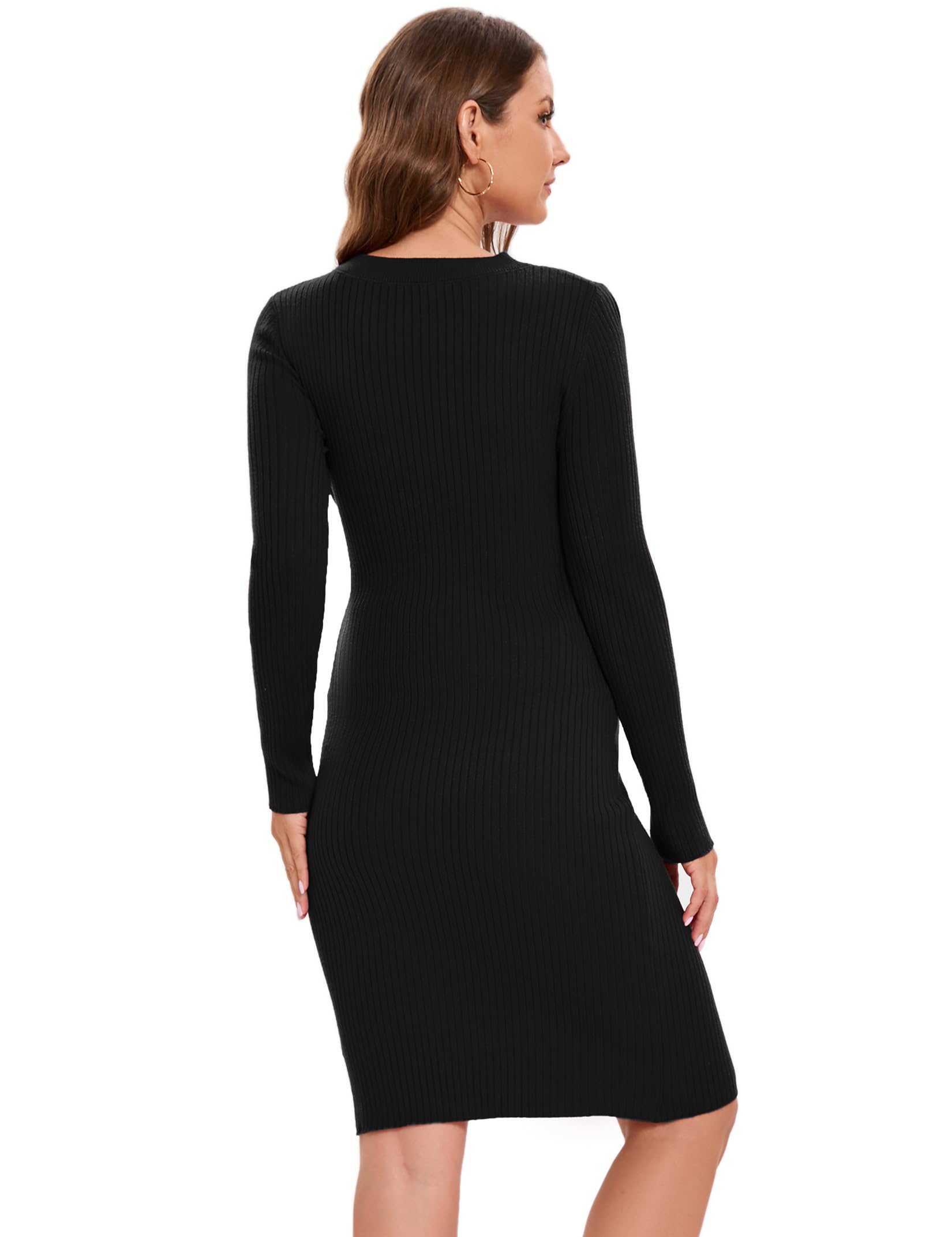 KOJOOIN Vestido de Maternidad Vestido de Lactancia Ajustado de Manga Larga con Cuello Redondo para Mujer Vestido de Punto hasta la Rodilla para Mujer Embarazada Vestido Midi de Embarazo