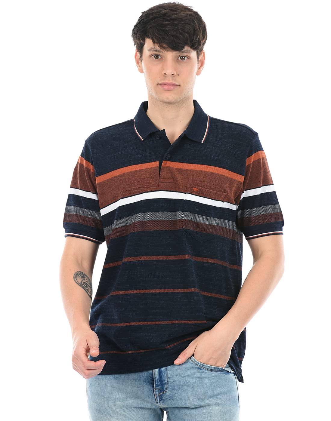 Monte Carlo Men's Collared Neck Half Sleeve Regular Fit Striped Polo T-Shirt | Casual Wear Polos for Men