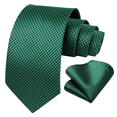 Image of HISDERN Ties for Men Solid Houndstooth Neckties Handkerchief Formal Business Tie & Pocket Square Set Wedding Party
