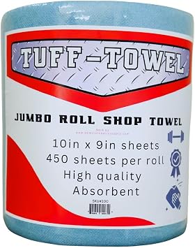 Blue Shop Towel for Shops | Jumbo Roll Heavy Duty Towels, 450 Sheets per Roll $0.11 per Sheet | For Mechanics, Farms, Dairies, Tire Shops