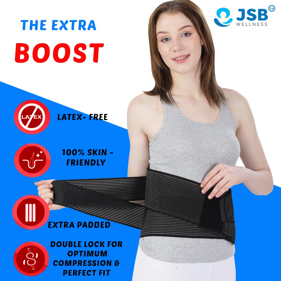 JSB BS55 Lumbar Support Belt Contoured LS Belt for Back Pain Relief Support with Double Lock for Women and Men (L, Black) 1