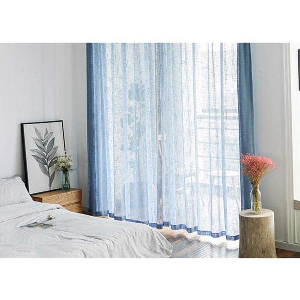 Couleur Unie Rideaux Voilage Lin Bleu Rideaux Voile Crayon Plissé 2 Panneaux Pour Salon Balcon Chambre À Coucher,Bleu,W135xL244cm