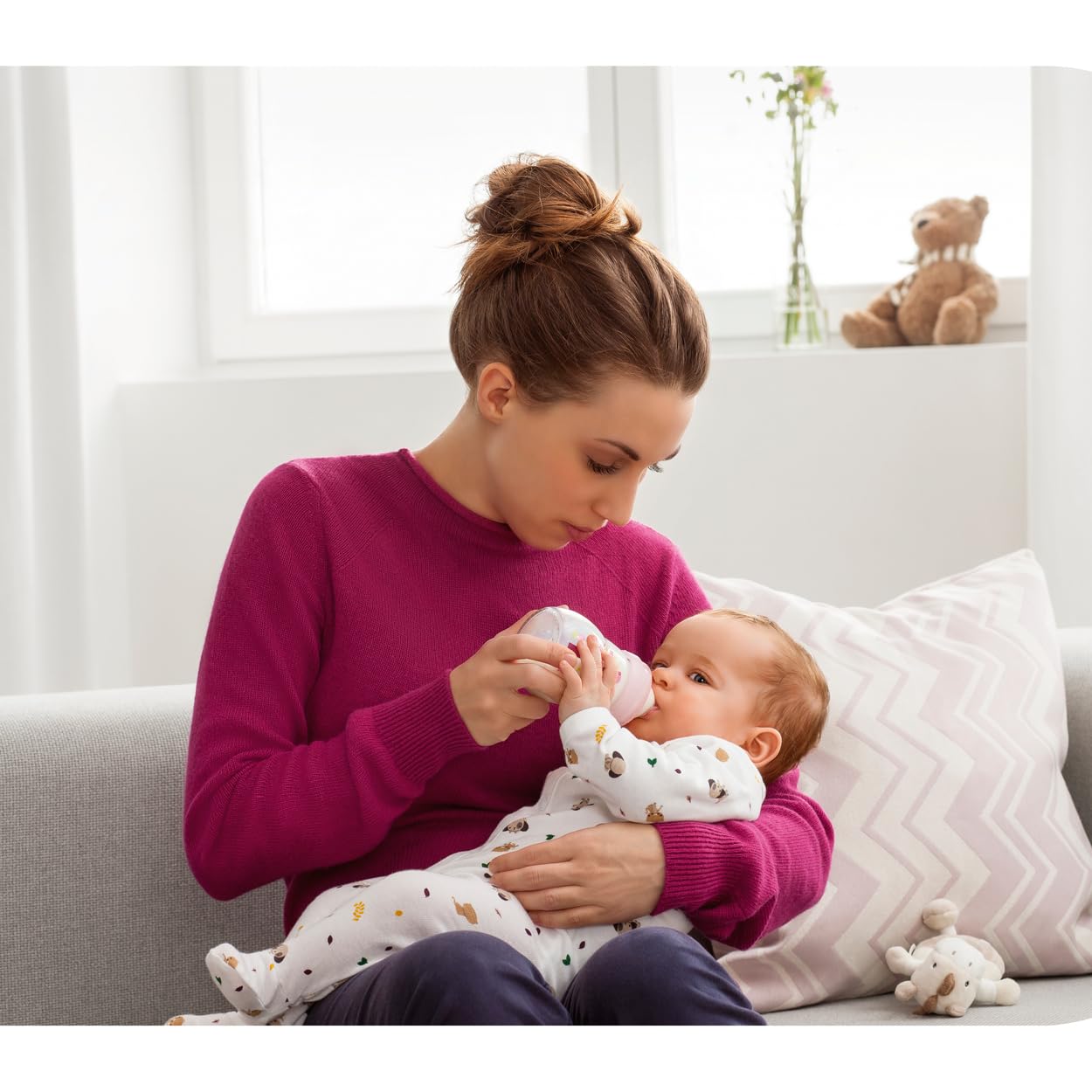 MAM Feel Good Set di 2 biberon in vetro (170 ml e 260 ml), con 1 tettarella a flusso lento per neonato, rosa