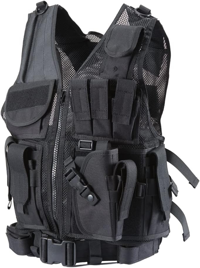 Lancer Tactical 600D Nylon Urban Tactical Cross Draw Vest with Embedded Pistol Holster Three Magazine Pouches