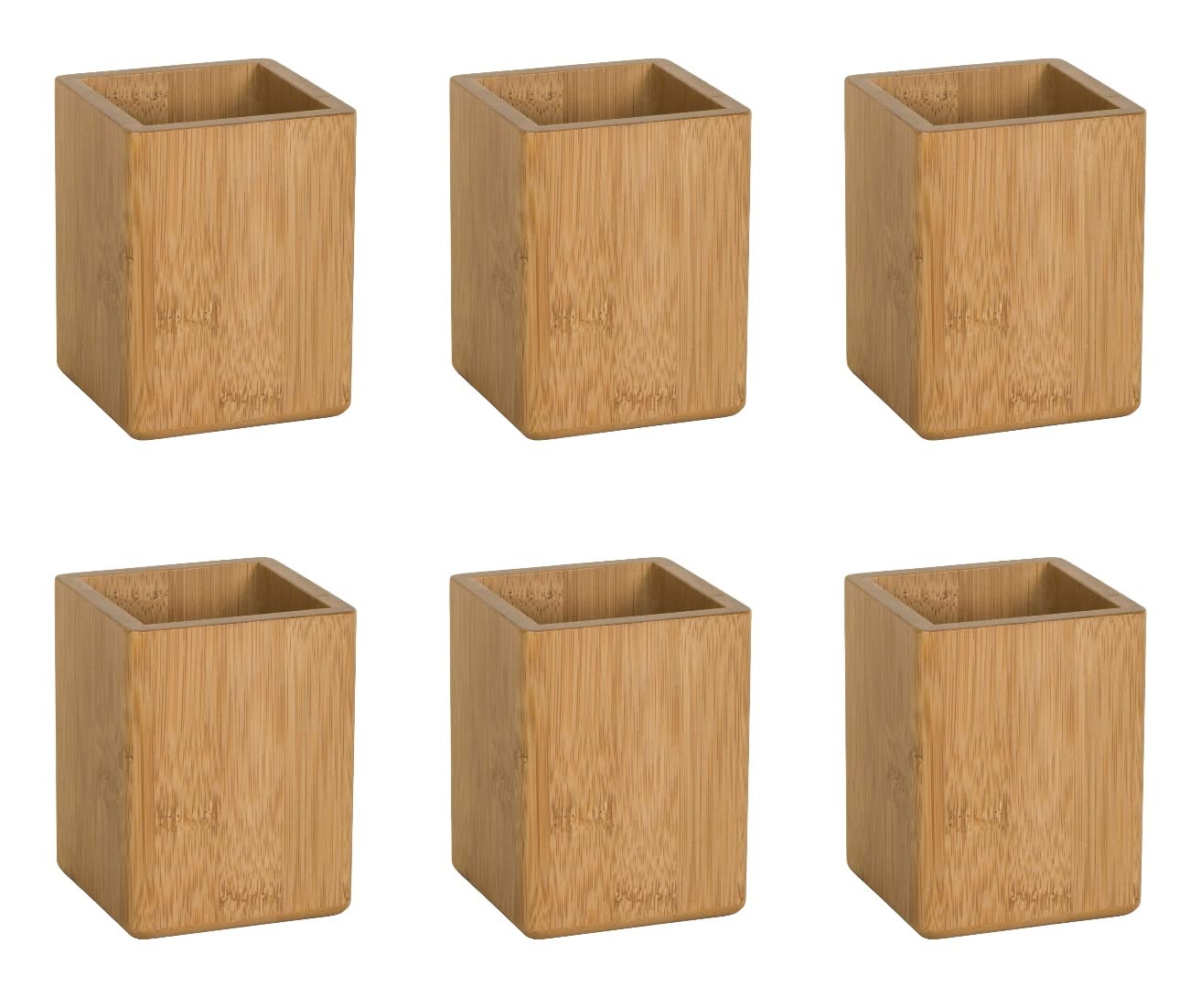 OscoBamboo Square Pen Pot | 6 Pack | Wood Pencil Holder | Desk Tidy | Office Organiser | Makeup Storage | Cosmetics Display | H10.2 x W7.7 x D7.7 cm |
