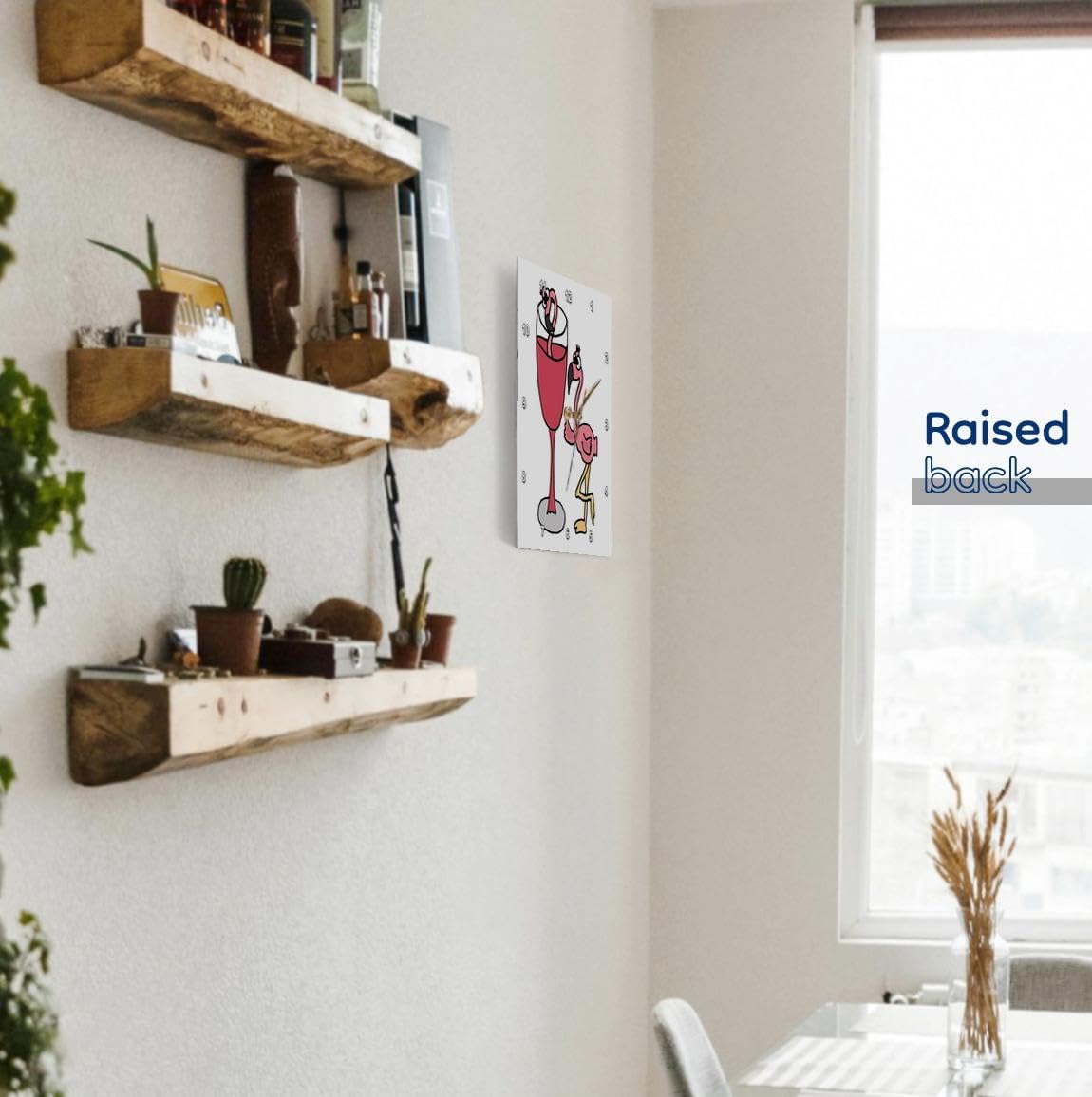 3dRose Wall Clock Silent - 15 inch - Funny Pink Flamingo Next to Red Wine Glass - Birds