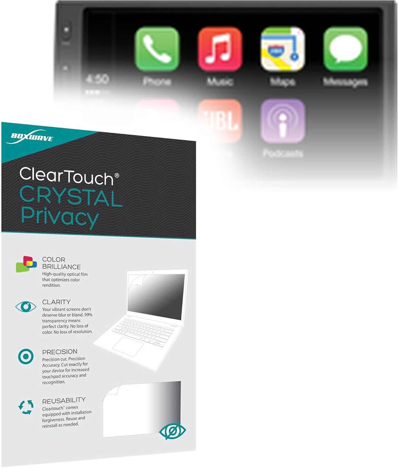 BoxWave Screen Protector Compatible With JBL Legend CP100 - ClearTouch Crystal Privacy (2-Pack), Privacy Screen Protector Flexible Film Clear