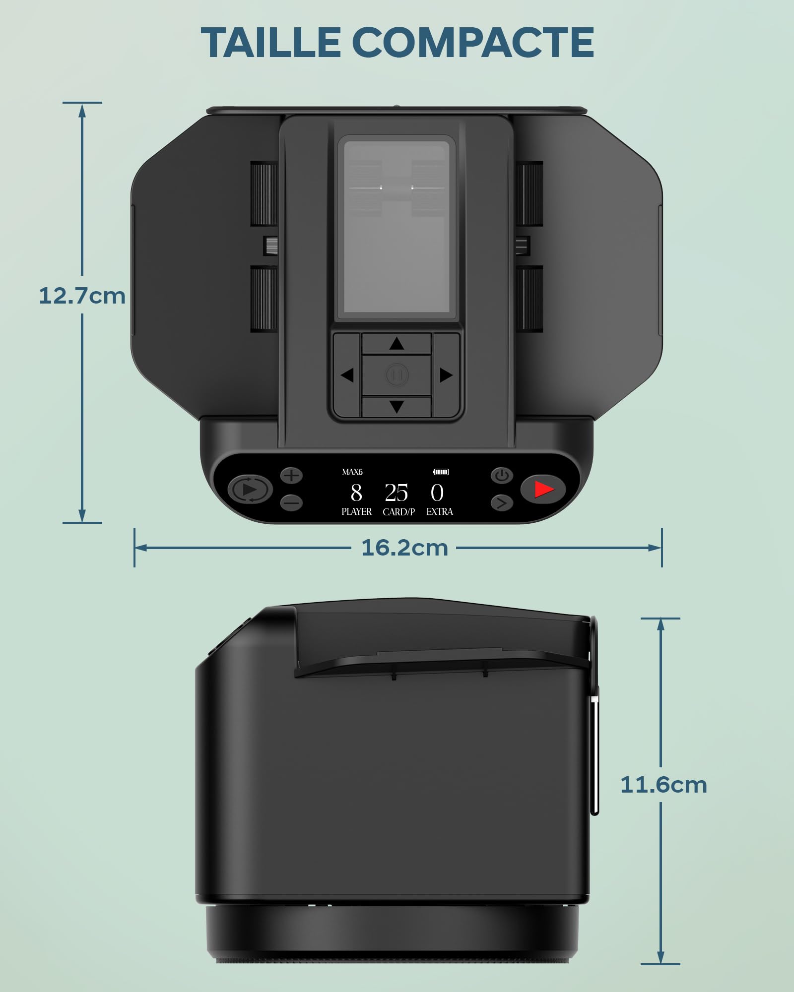 Mélangeur et Distributeur de Cartes Automatique – Rotation 360° pour 1–2 Jeux, 2–12 Joueurs avec 4 Télécommandes | Modes de Jeu Intégrés, Rechargeable & Silencieux pour Poker, UNO, Phase 10 (Noir)