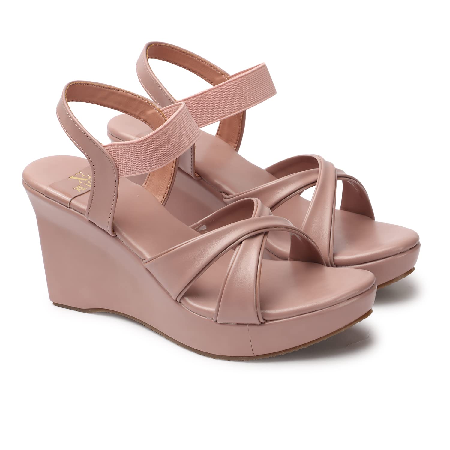 XE Looks Sandali da donna con zeppa, eleganti cinturini incrociati, sandali slip-on per ragazze, comoda suola imbottita, design a punta aperta, ideali per casual, feste, ufficio e abbigliamento