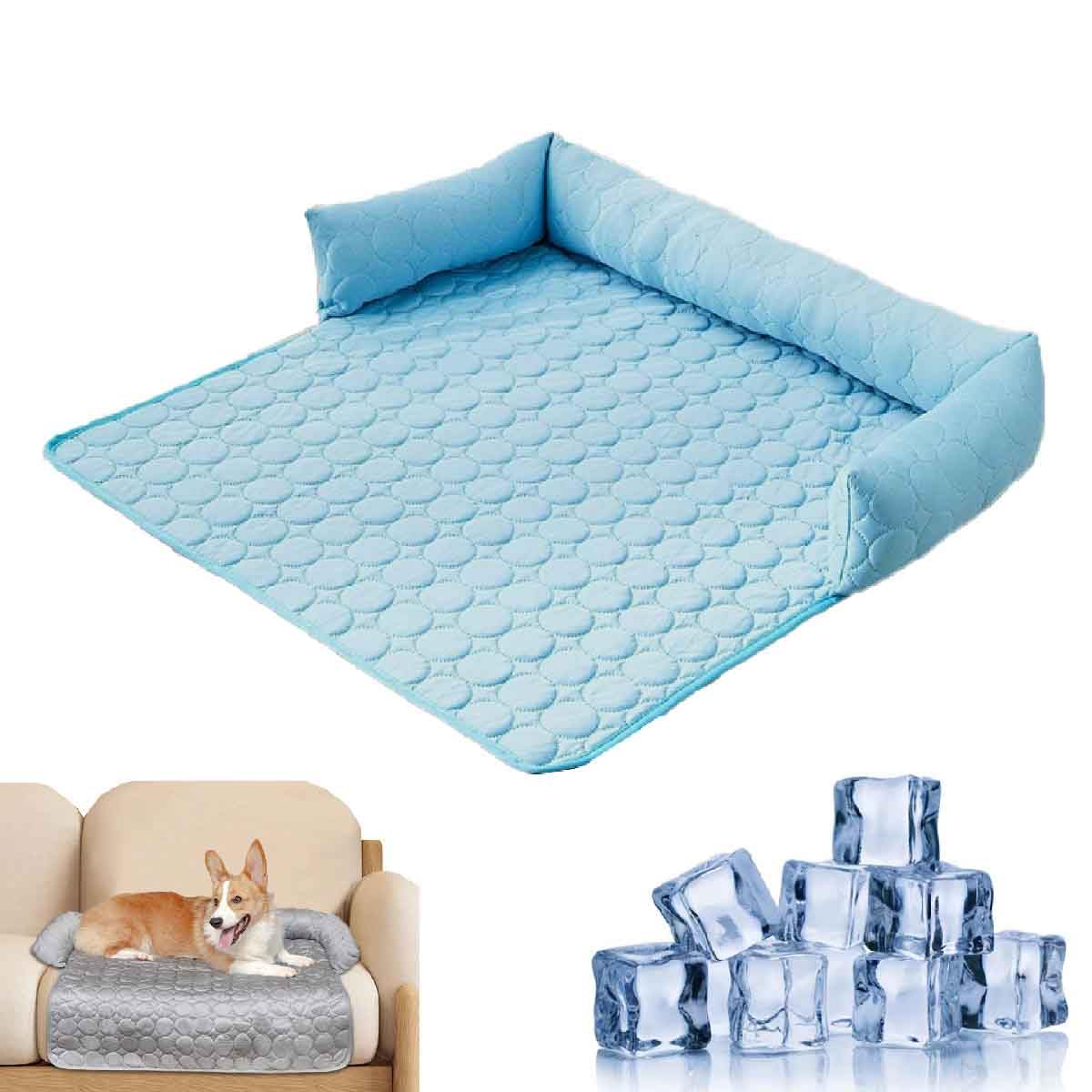 Generico Cuccia Refrigerante Per Cani,Tappetino Refrigerante Per Cani E Gatti,Cuscino Lavabile Con Seta Di Ghiaccio,Per Pupe Estivo,Pieghevole Cuscinetto Antiscivolo Per Divano,Pavimento Auto (Blu-L)