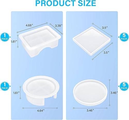Miniatura 7 de Vakoo - Juego de moldes de posavasos de resina de 12 piezas moldes de silicona mejorados con caja de almacenamiento para resina epoxi moldes de