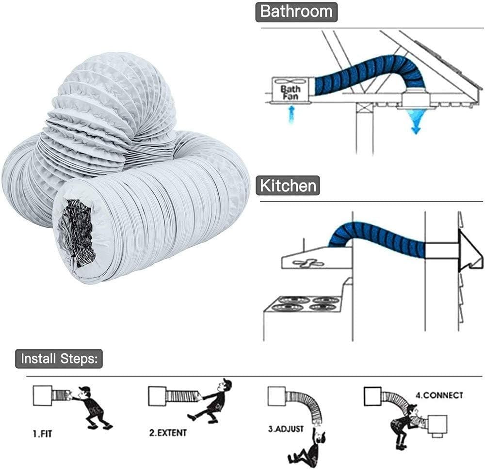 Tuyau d'évacuation d'air en PVC, tuyau flexible en aluminium Tuyau d'évacuation d'air avec isolation en aluminium, isolation thermique insonorisée (ø 200mm/6m,Grey)