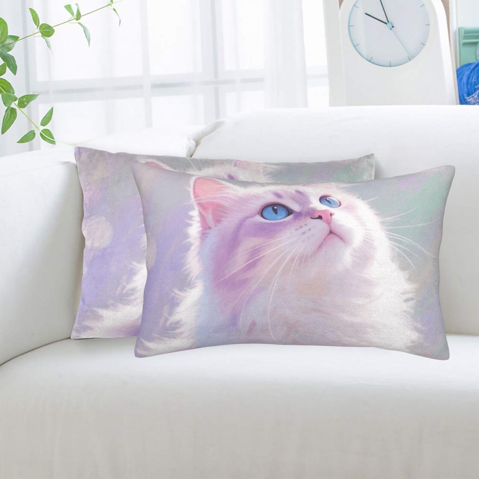 2 Pack Standard Pillowcases Sets, Ultra Soft Comfort Microfiber Plush Pillow Cases Cat Decorative Throw Pillow Cover with Hidden Zipper for Bedroom, Sofa, Couch,16"X24"