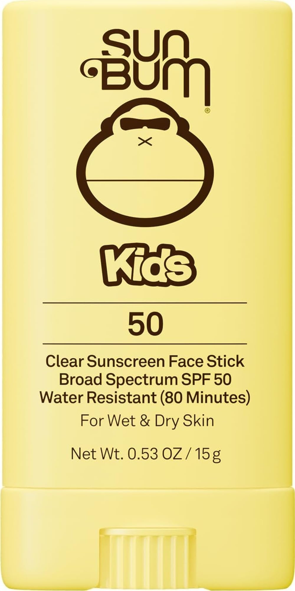 Sun Bum Kids SPF 50 Clear Face Stick Sunscreen - Travel Size, 0.53 oz | Wet or Dry Skin Application, Broad Spectrum with Vitamin E, Hawaii Act 104 Compliant (Without Octinoxate & Oxybenzone)