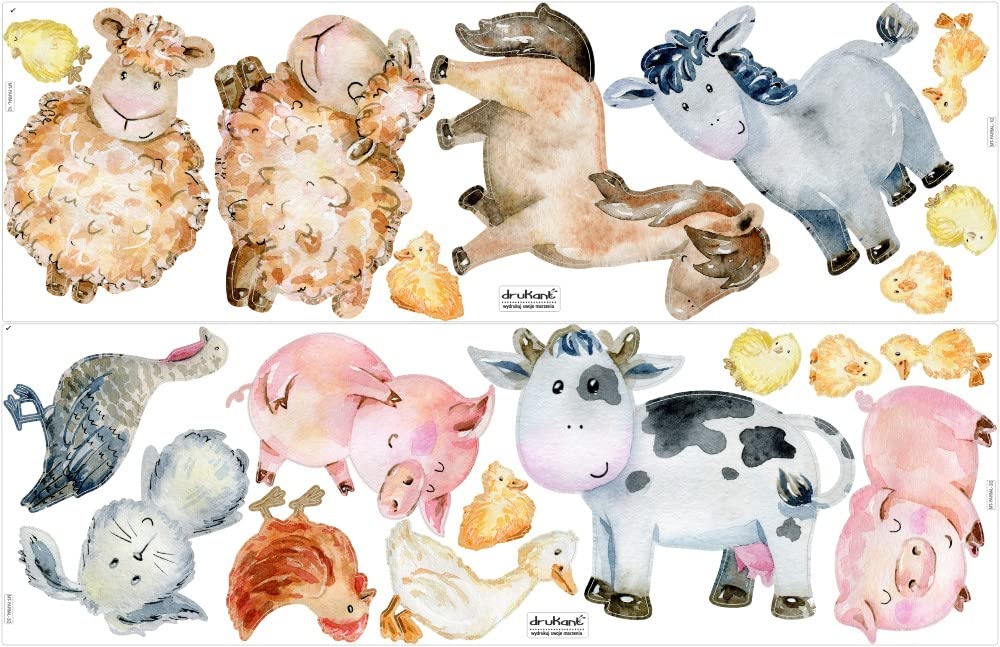 Adhesivo decorativo para pared infantil, diseño de animales de granja, vaca, oveja, gallina, juego (L)