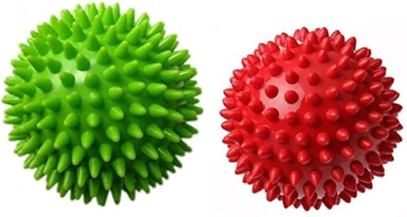 Pack of 2 Spiky Massage Balls, Hard & Soft Combo, Stress Reflexology, Porcupine Sensory Ball Set