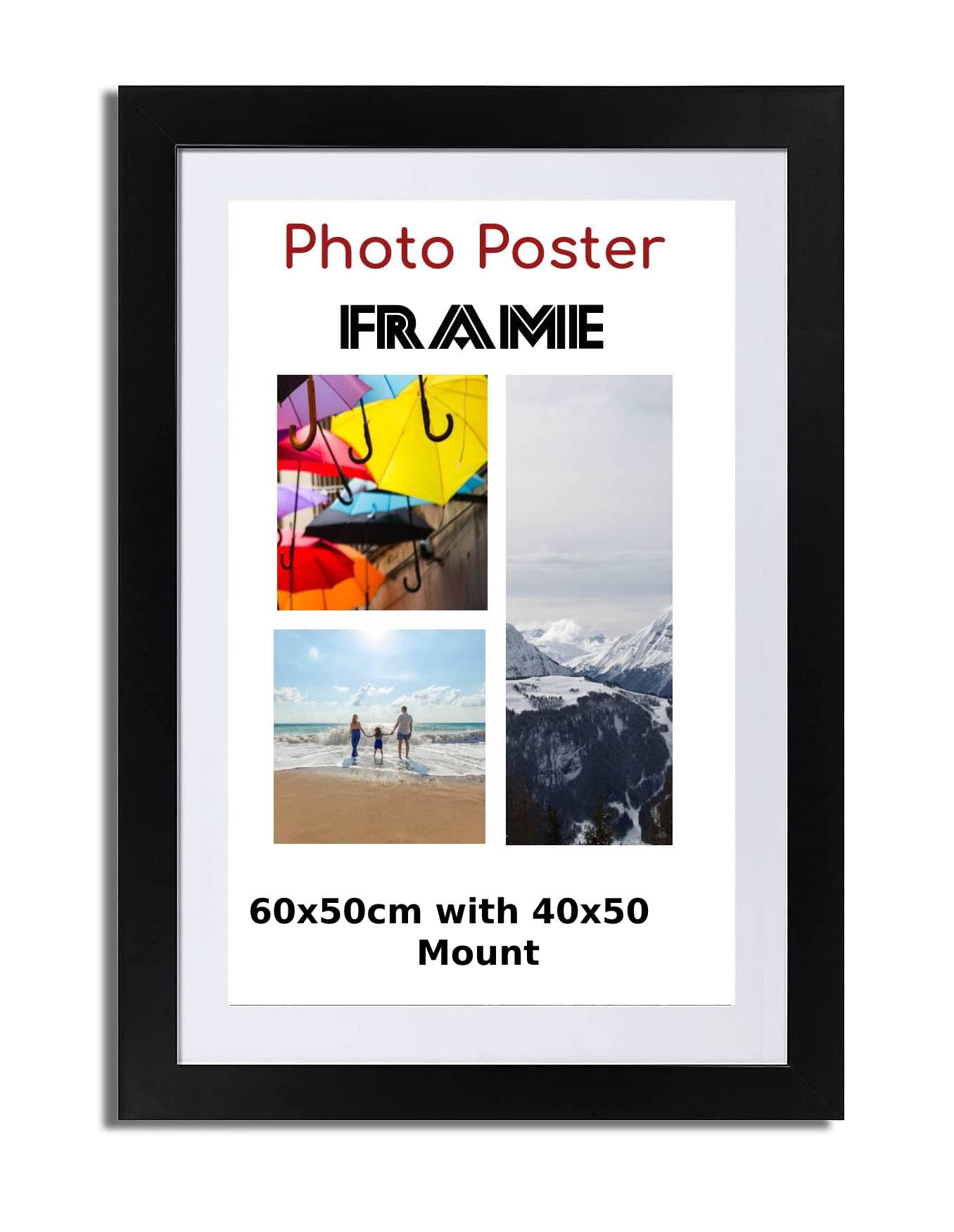 Black Poster Frame With White Mount 60X50cm (40X50cm) Print Wall Picture Hanging Frame - Portrait And Horizontal Wall Hooks Photo Frame For Display Art Work - Jigsaw Puzzle