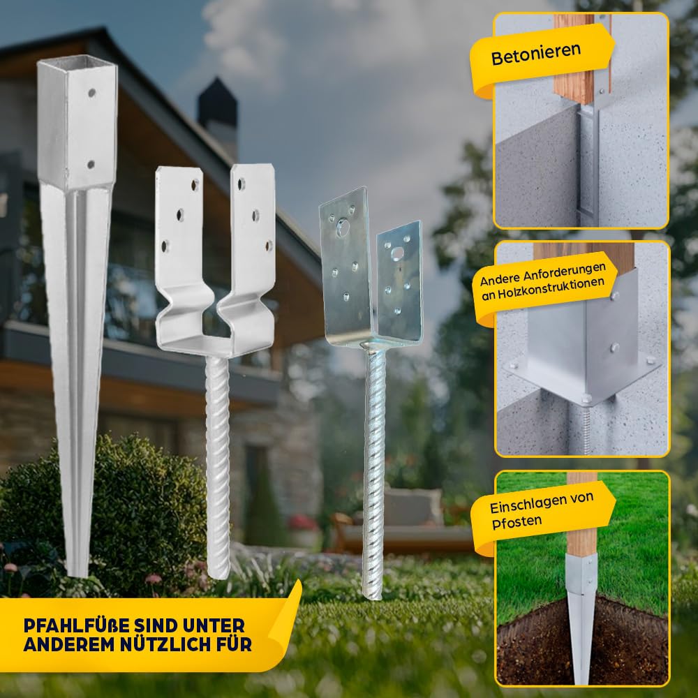 10x Pfostenträger Anker zum Einschlagen - 71 x 750 mm | Stützenfuß 71 x 750 mm, Pfostenanker Verzinkter Stahl 2 mm, Bodenanker für Holzpfosten, Pfostenschuh für Terrassen und Zäune