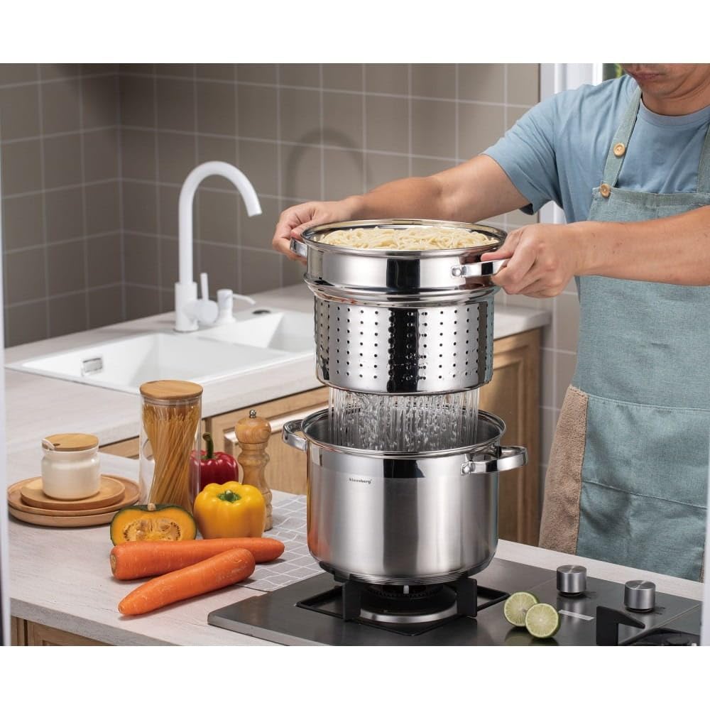 3-tlg Edelstahl Nudeltopf Nudelkocher Pastatopf Pasta-Kocher 7.5L 24cm Topf Kochtopf KLAUSBERG