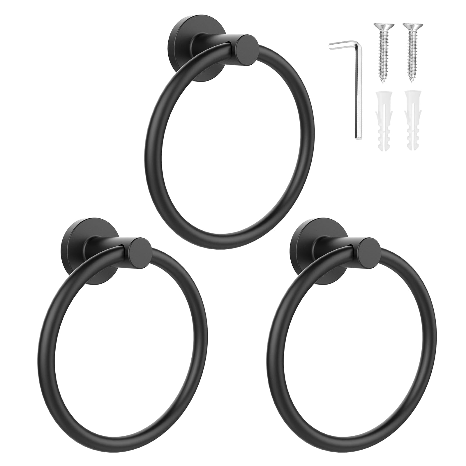 SetSail Towel Holder for Bathroom Wall Matte Black Towel Ring Stainless Steel Hand Towel Holder Heavy Duty Towel Hanger for Bathroom, 3 Packs