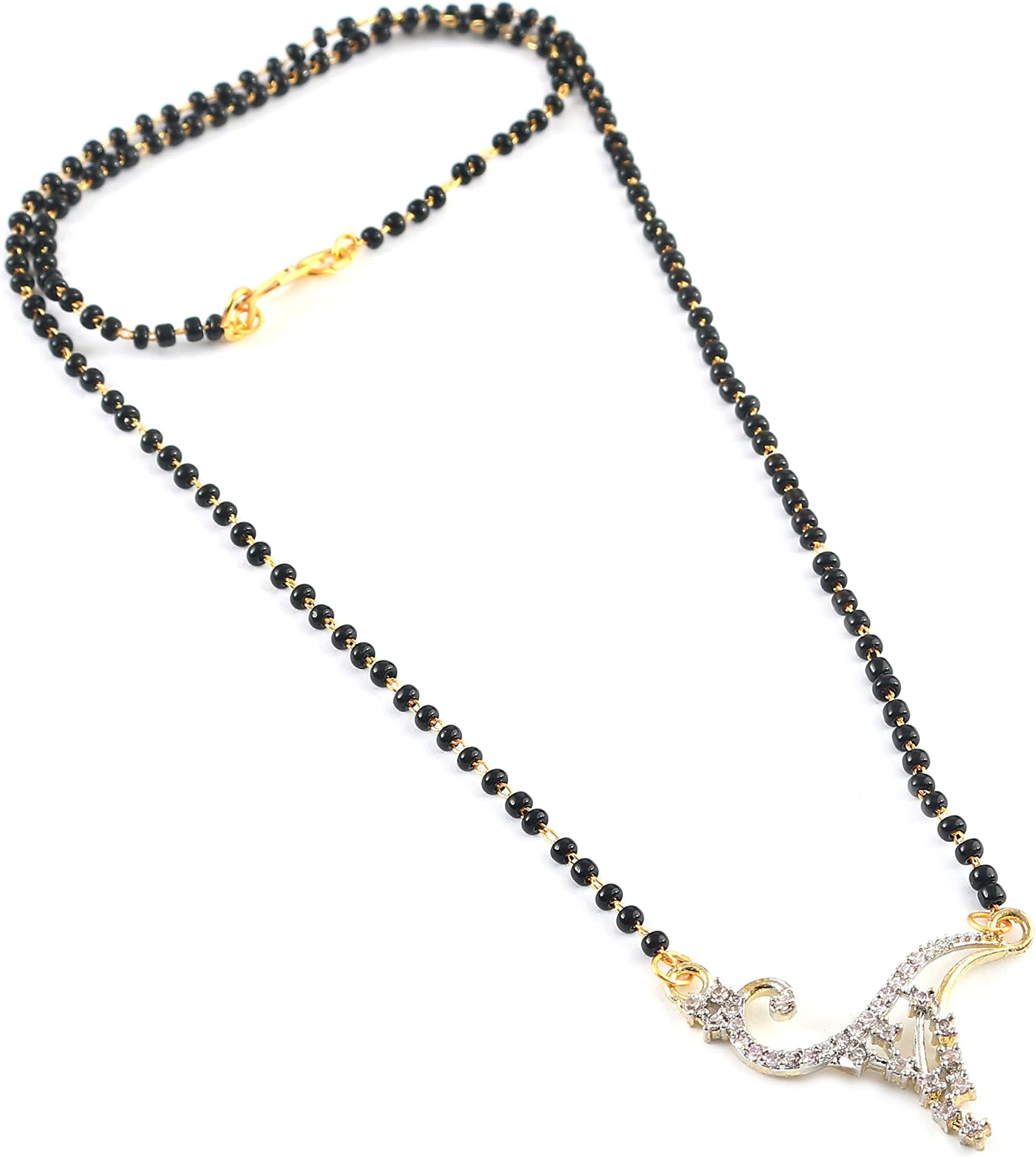 JewarJewarHaat Mangalsutra Indian Wedding Bridal Ad Cz Color Stones Two-Tone Gold Plated Pendant Tanmaniyam Nallapusalu Black Beads Chain Bollywood Faux Jewelry Women