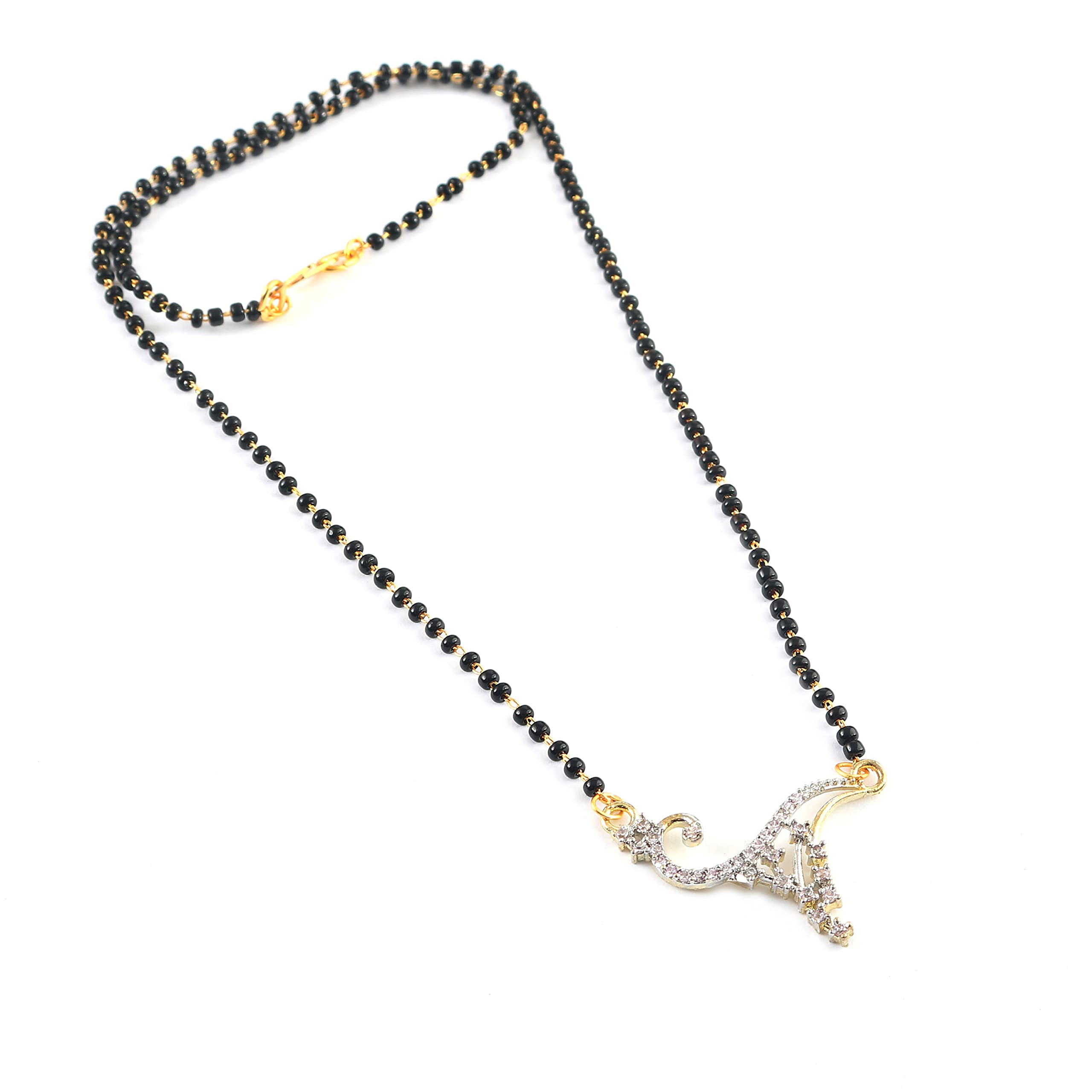 JewarJewarHaat Mangalsutra Indian Wedding Bridal Ad Cz Color Stones Two-Tone Gold Plated Pendant Tanmaniyam Nallapusalu Black Beads Chain Bollywood Faux Jewelry Women