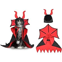 Huafly Cat Costume,Dog Halloween Costumes, Adjustable Vampire Costume with Devil Horns, Comfortable Halloween Costumes for Dogs Cats