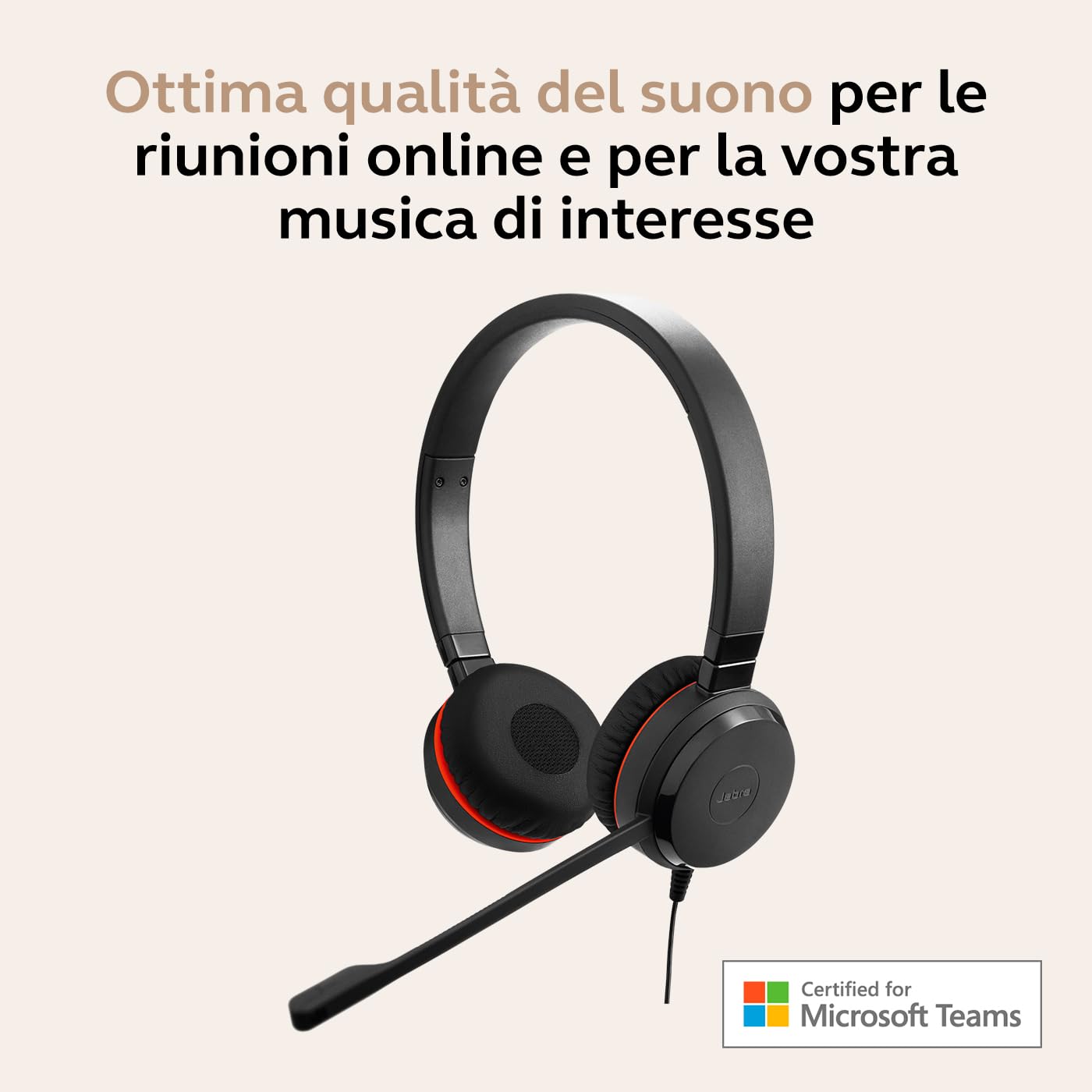 Jabra Evolve 30 II, cuffie stereo con cavo certificate Microsoft Teams con unità di controllo chiamate, microfono a cancellazione del rumore, indicatori LED, eccellente qualità del suono - USB-C/A,