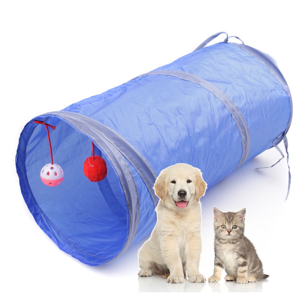 Morbuy Blue Cat Tunnel Tube Pet Toy, Collapsible Pet House Toy Tunnel With Ball For Cat,Puppy, Kitty, Kitten, Rabbit,Indoor Or Outdoor Use (Blue)