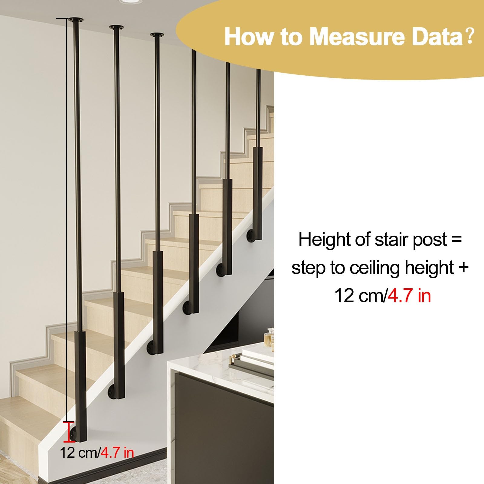 Ringhiera Per Scale Ringhiera Per Scale Con Balaustre A Montaggio Laterale Con Viti, Ringhiera Nera Preassemblata, Ringhiera Per Scale In Metallo Per Interni Con Sicurezza Antiscivolo(96"/243.84cm)