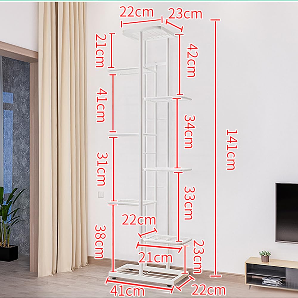 Zstar 8 Etagen Blumenständer 141cm Hoch Pflanzenständer Metall Innen Außen, Mehrstöckig Blumenregal Pflanzentreppe Eckregal Stehend für Wohnzimmer Garten Balkon Deko, Dunkelgrau