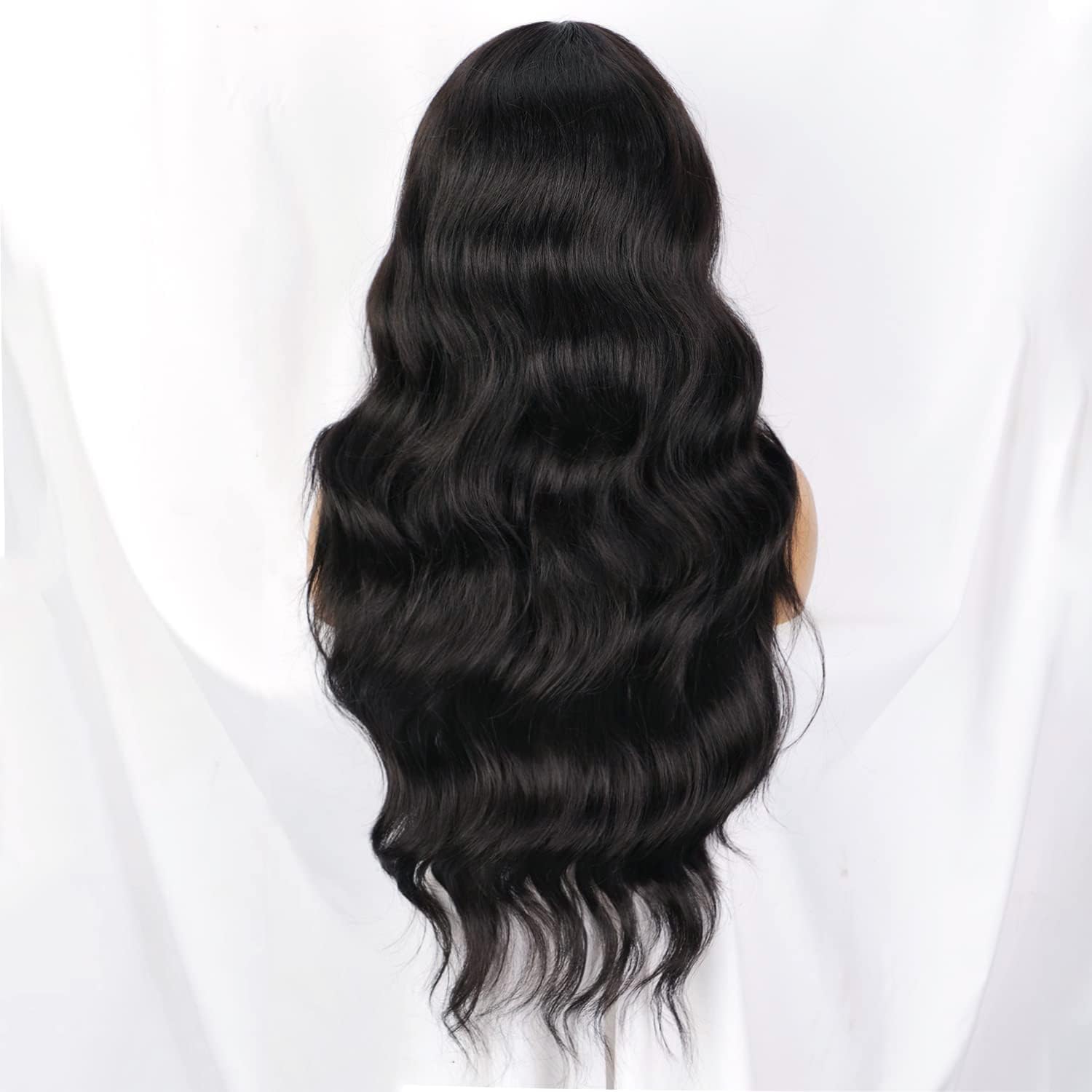 PORSMEER Long Black Synthetic Hair Wigs for Women Natural Looking Wavy Curly Wig Middle Part Wig for Everyday or Cosplay Party - Image 5