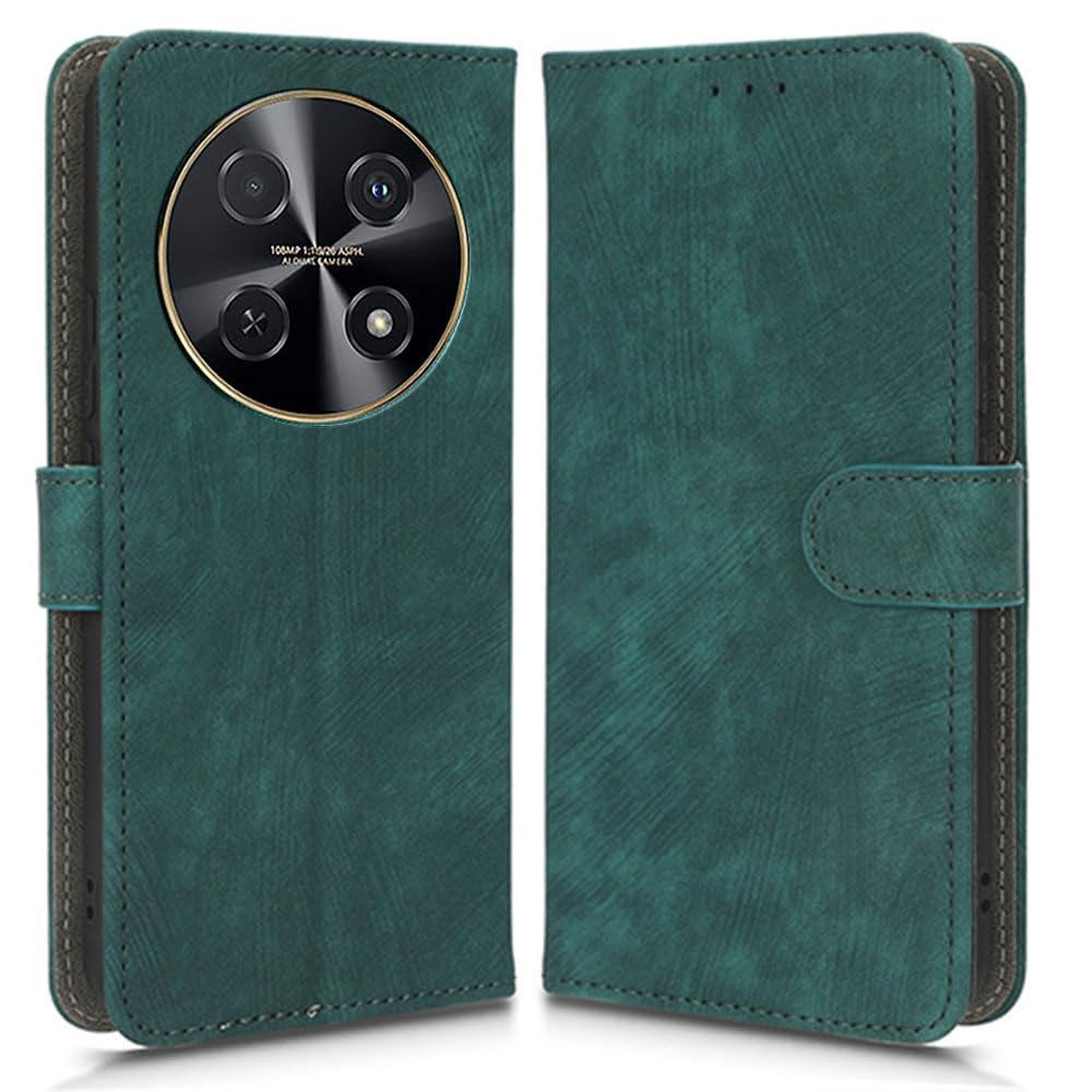 Case Compatible with Huawei nova 12i, RFID Block Magnetic Flip Leather Shockproof Protective Cover with Card Slots, Kickstand Green