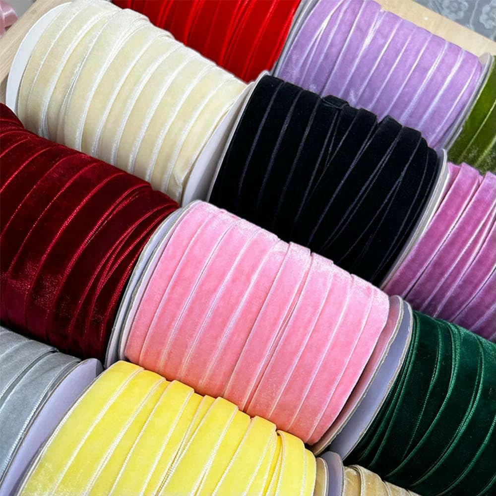 200 Yards/Rolle, 10 mm Samtbänder zum Verpacken von handgefertigten Schleifen, Weihnachtsaccessoires, Großhandel, einseitiges Beflockungsgurtband, Schwarz, 10 mm x 200 Yards